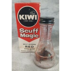 Vintage Kiwi Scuff Magic Red Shoe Polish Glass Bottle with Original Box USA 2oz
